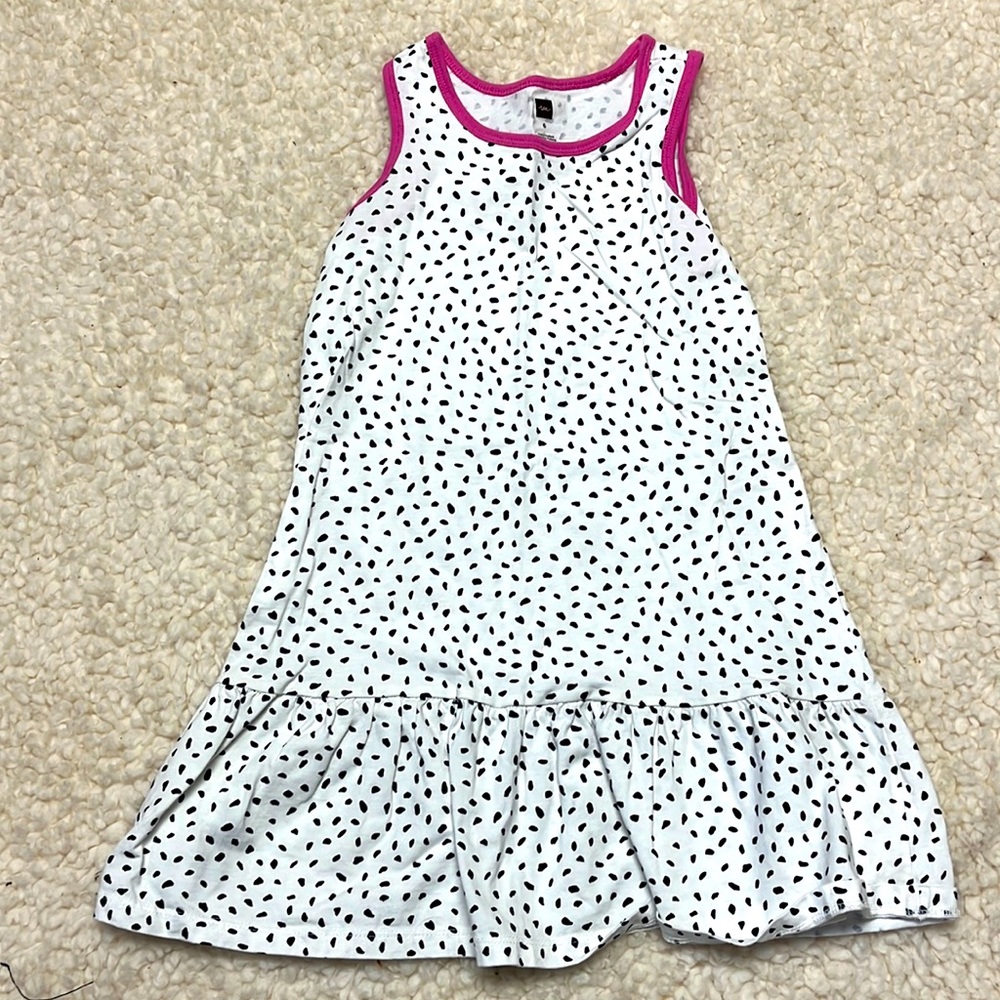 Girls Tea Collection, sleeveless black dot dress, 6